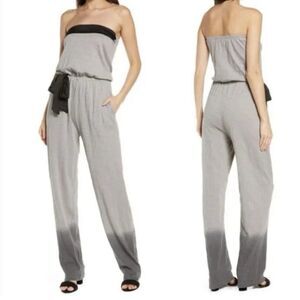 ATM Strapless Jersey Knit Jumpsuit Size L Ombre Gray Black Monotone Casual Comfy